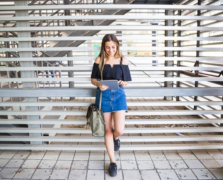 line denim midi skirt