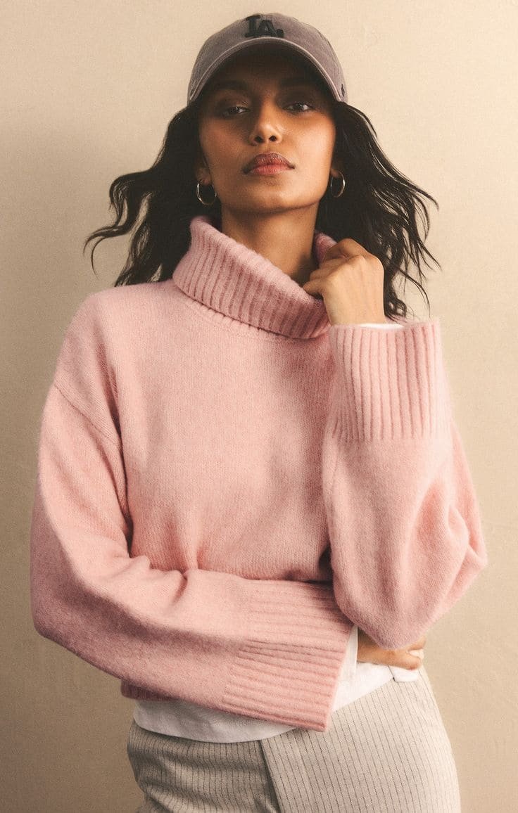 Cozy Knit Sweater or Turtleneck with Pale Blue Jeans