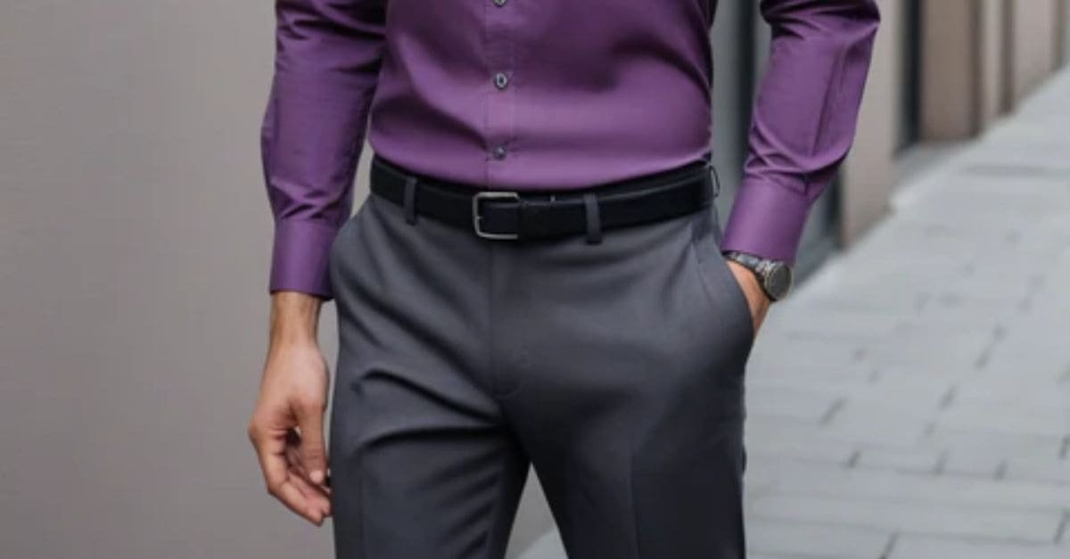 Purple Shirt with Grey Pants