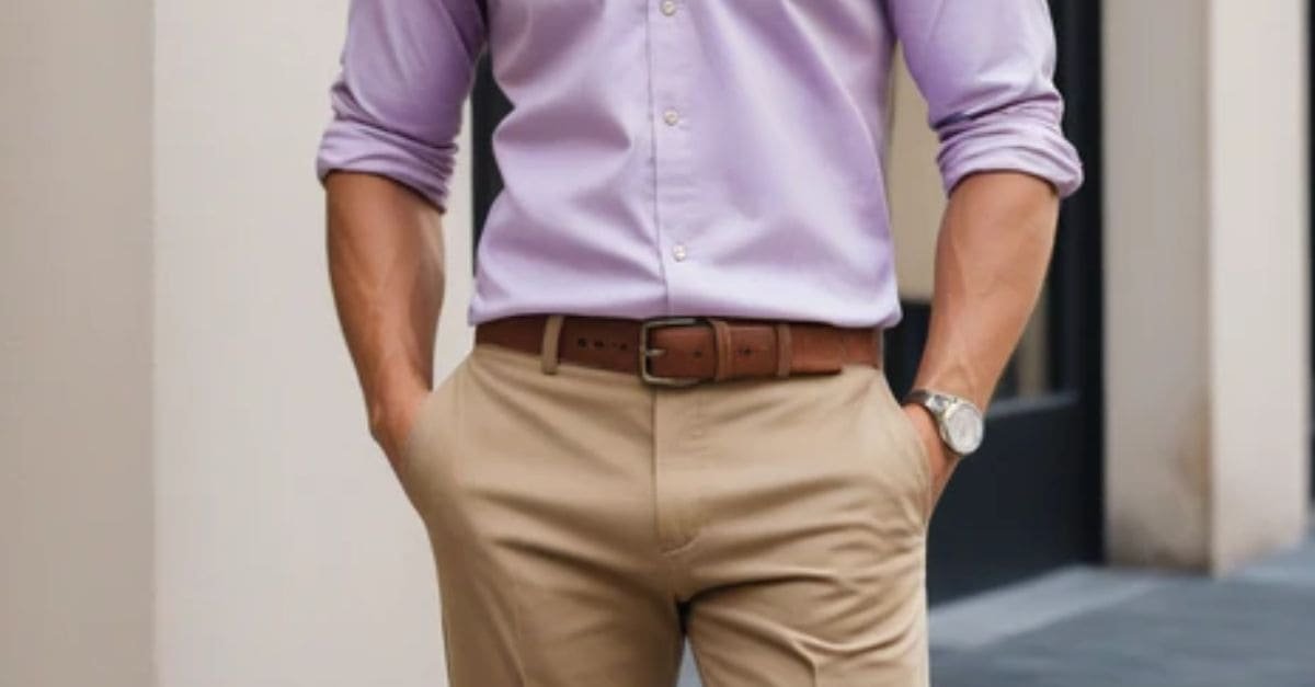Purple Shirt with Khaki Pants
