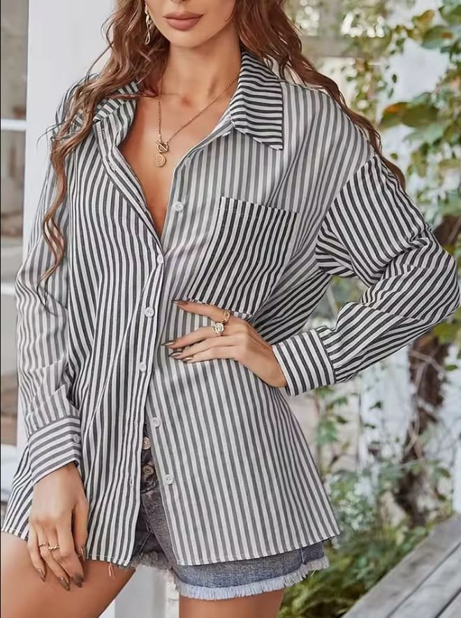 Striped Shirt wearing with styling with Pale Blue Jeans